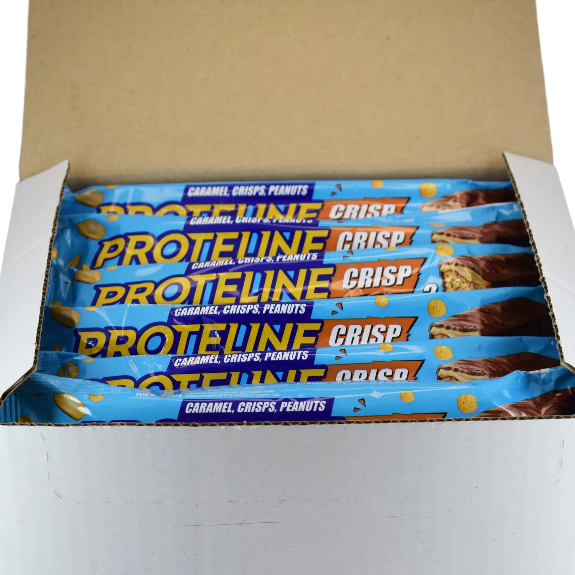 Bar with peanuts, rice balls and caramel glazed with chocolate glaze (100g) Protein bar